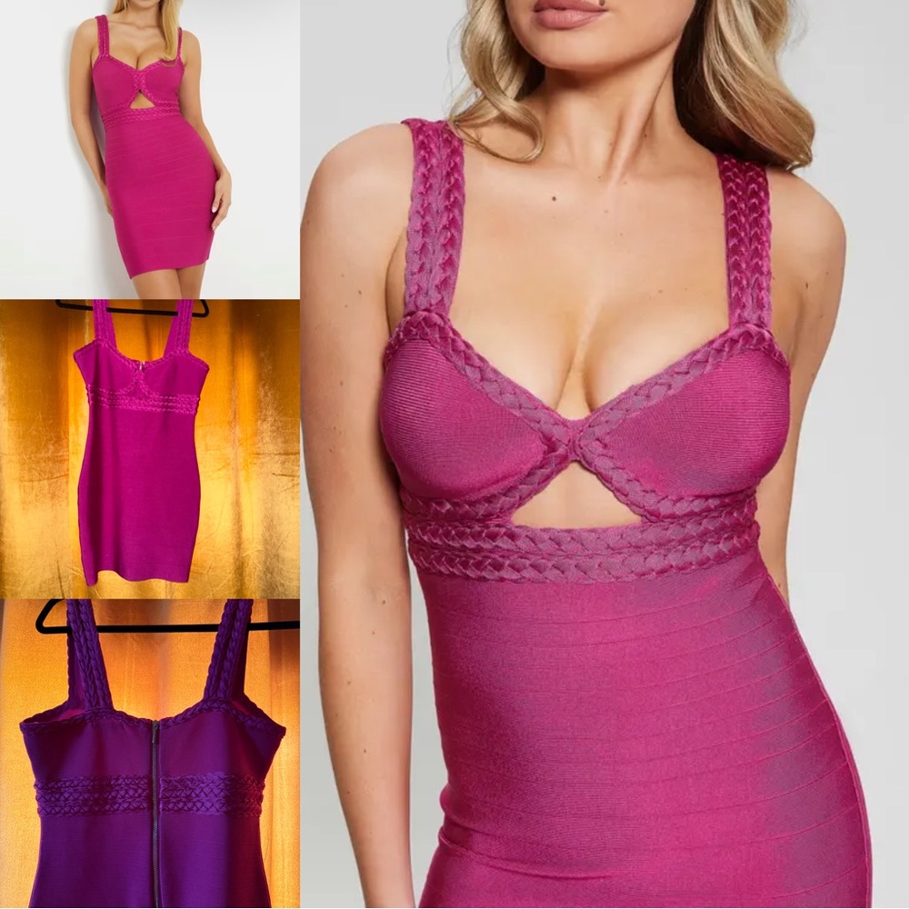 Pink Bandage Dress Purple Dragonfruit Braided Office Bodycon Mini Dress Cut Out